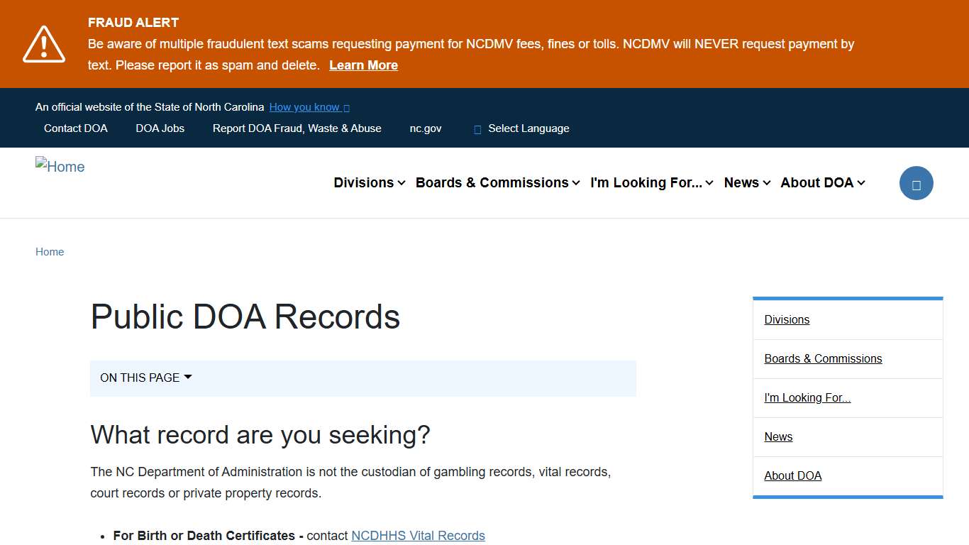 Public DOA Records NC DOA